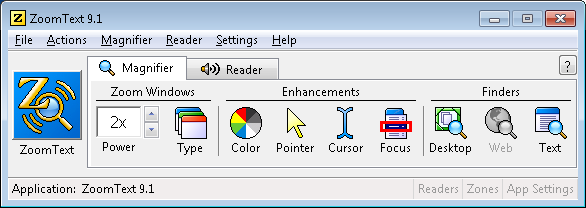 Screenshot of ZoomText application toolbar.